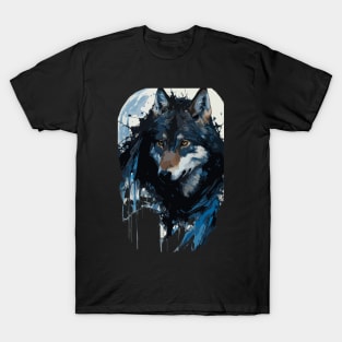 Wolf Howling at the Full Moon in Ink Painting Style T-Shirt